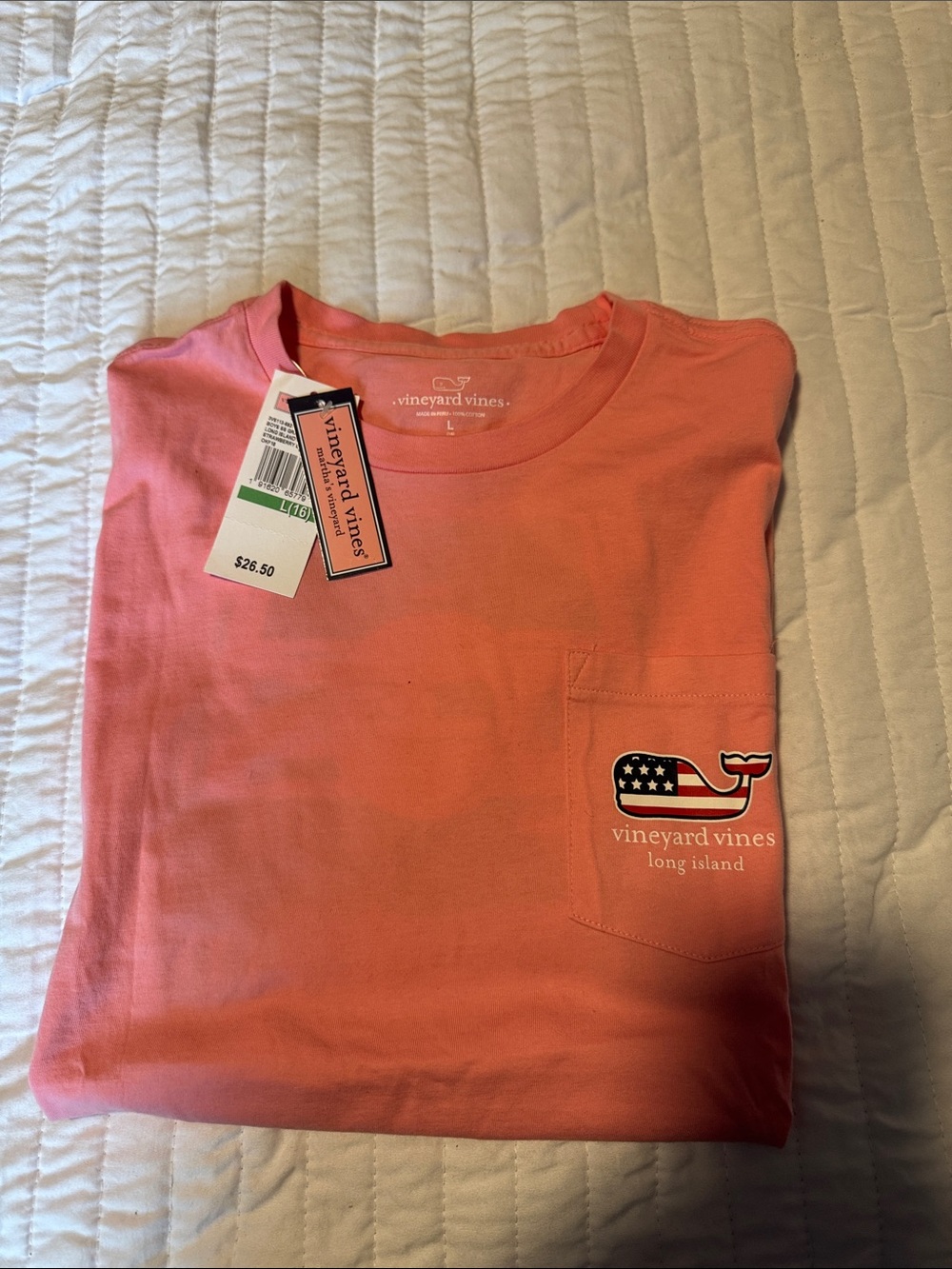Vineyard Vines Coral Short-Sleeve Pocket Tee with Whale Logo